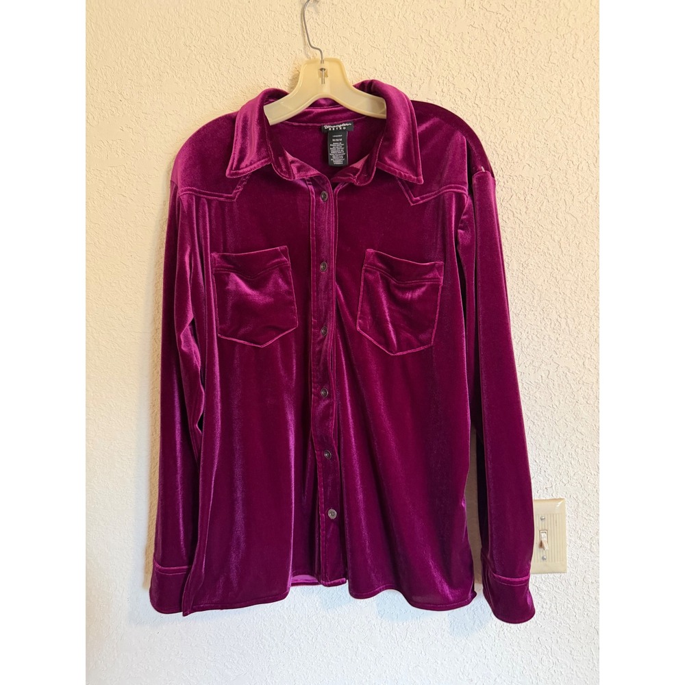 Wrangler Retro Womens Magenta Purple Velvet Western‎ Button Down Shirt medium